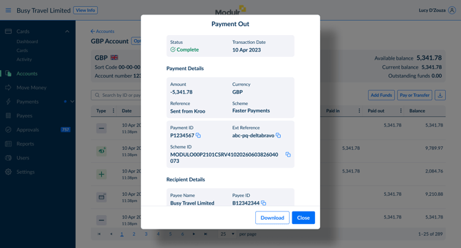 Account Details Payment Out