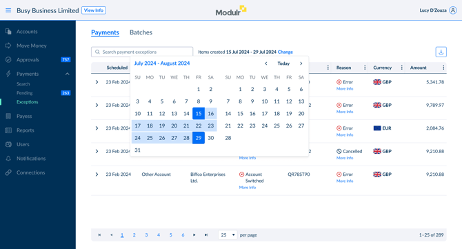 Exceptions Direct & Introduced Calendar