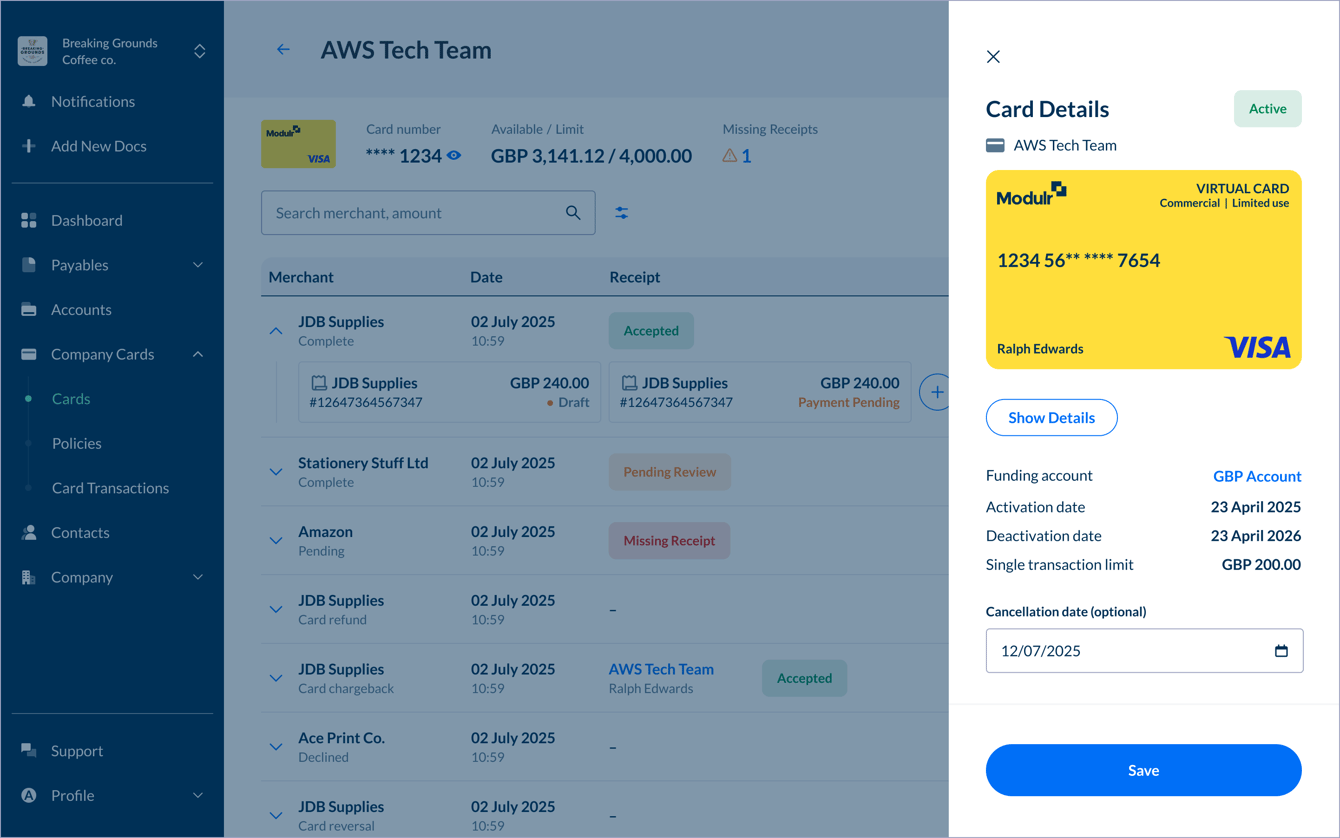 Overview Cardfs Company cards overview