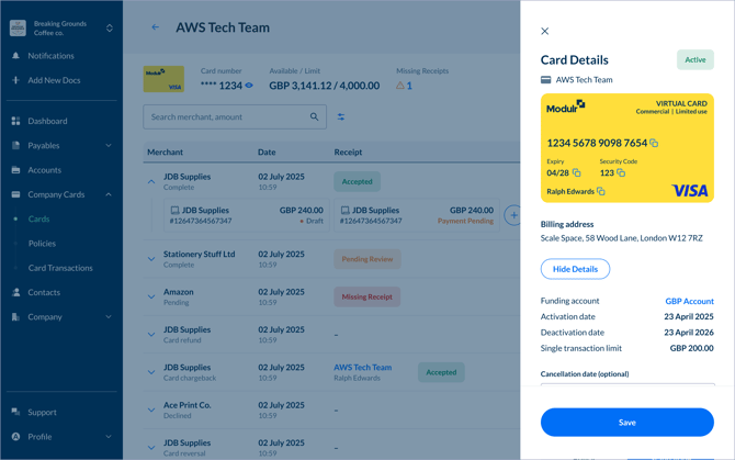 Card details and details revealed 2