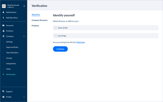 Company -_ Verification -_ About you