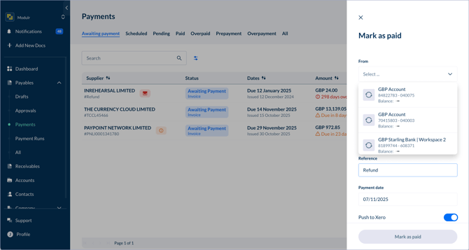 Mark paid – select acc