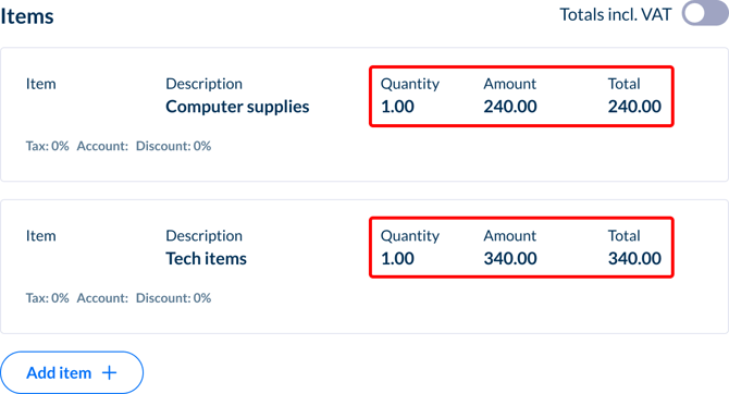 Invoice items line item total