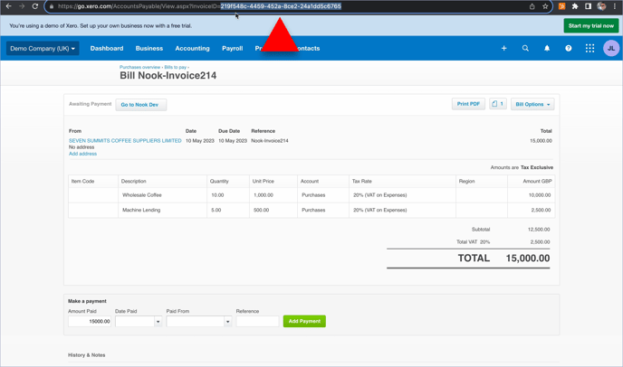 Copy invoice ID in Xero