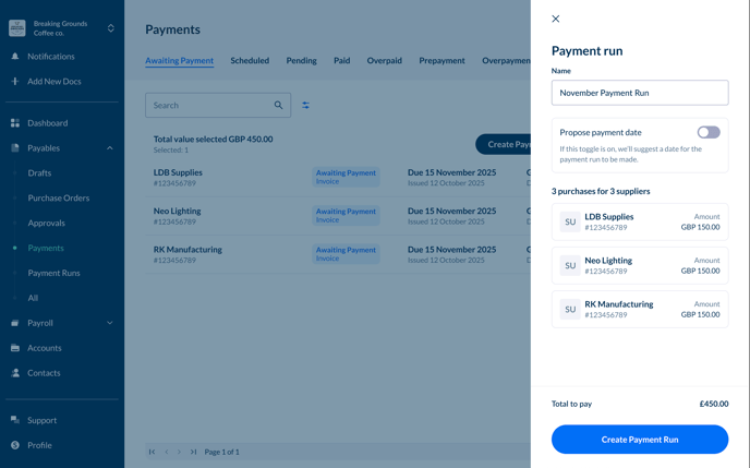 Payment run drawer