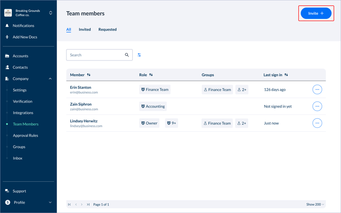 Team members INVITE