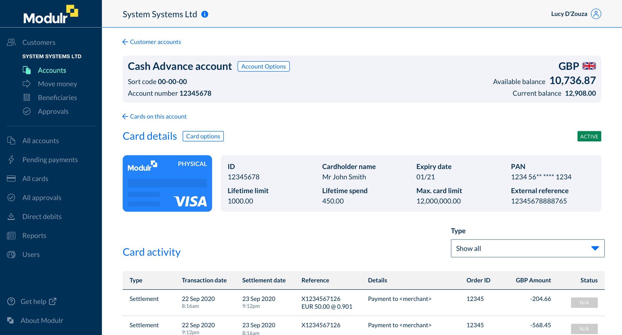 View Card Details and Transactions