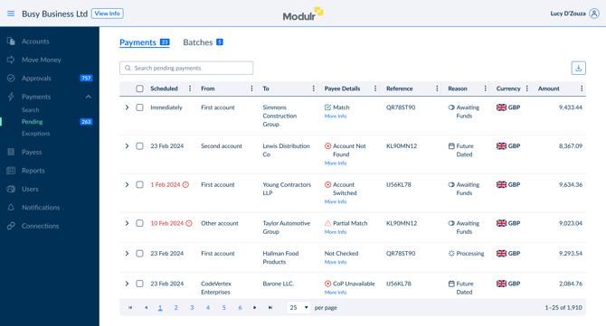 Payments Pending Direct & Introduced