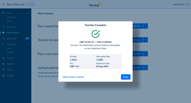 Transfer Between Accounts Complete